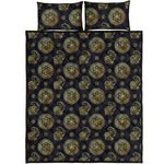 Blue And Gold Tribal Elephant Print Quilt Bed Set
