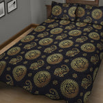 Blue And Gold Tribal Elephant Print Quilt Bed Set