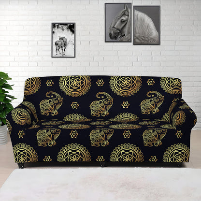 Blue And Gold Tribal Elephant Print Sofa Cover