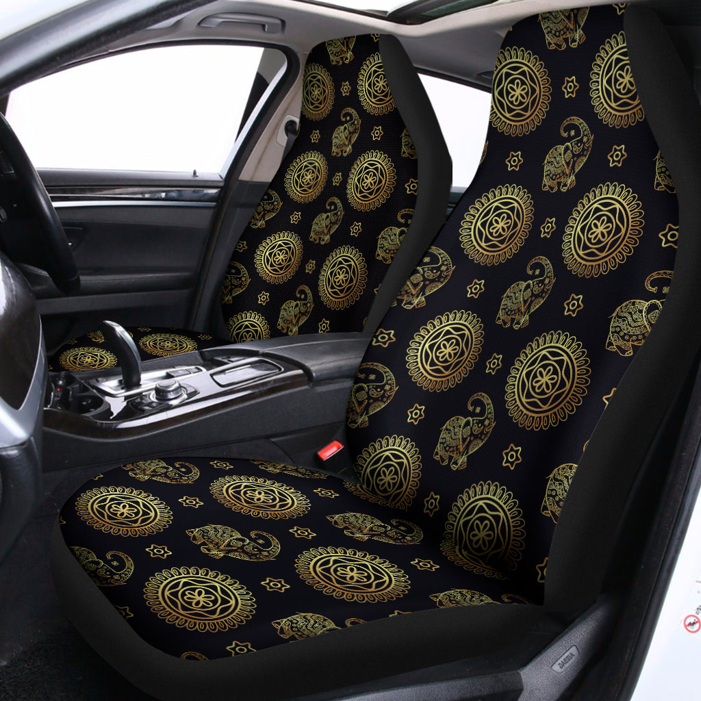 Blue And Gold Tribal Elephant Print Universal Fit Car Seat Covers