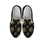 Blue And Gold Tribal Elephant Print White Slip On Shoes