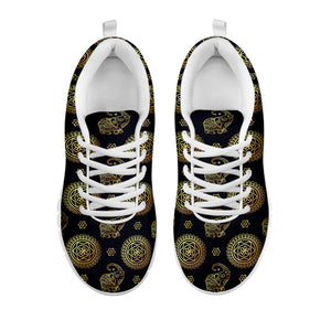 Blue And Gold Tribal Elephant Print White Sneakers