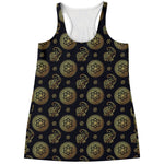 Blue And Gold Tribal Elephant Print Women's Racerback Tank Top