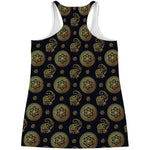 Blue And Gold Tribal Elephant Print Women's Racerback Tank Top