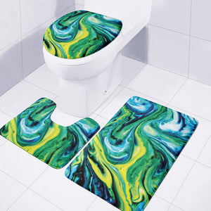 Blue And Green Acid Melt Print 3 Piece Bath Mat Set