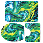 Blue And Green Acid Melt Print 3 Piece Bath Mat Set