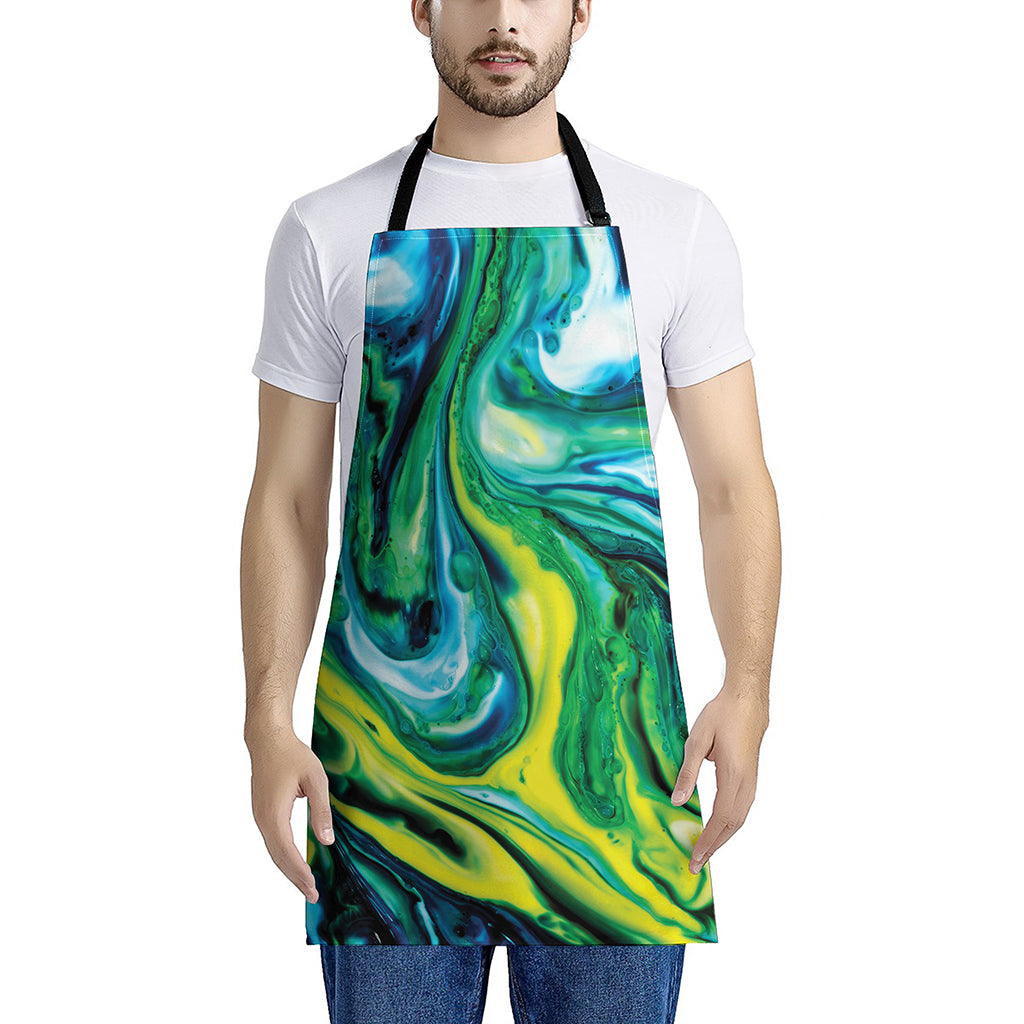 Blue And Green Acid Melt Print Apron