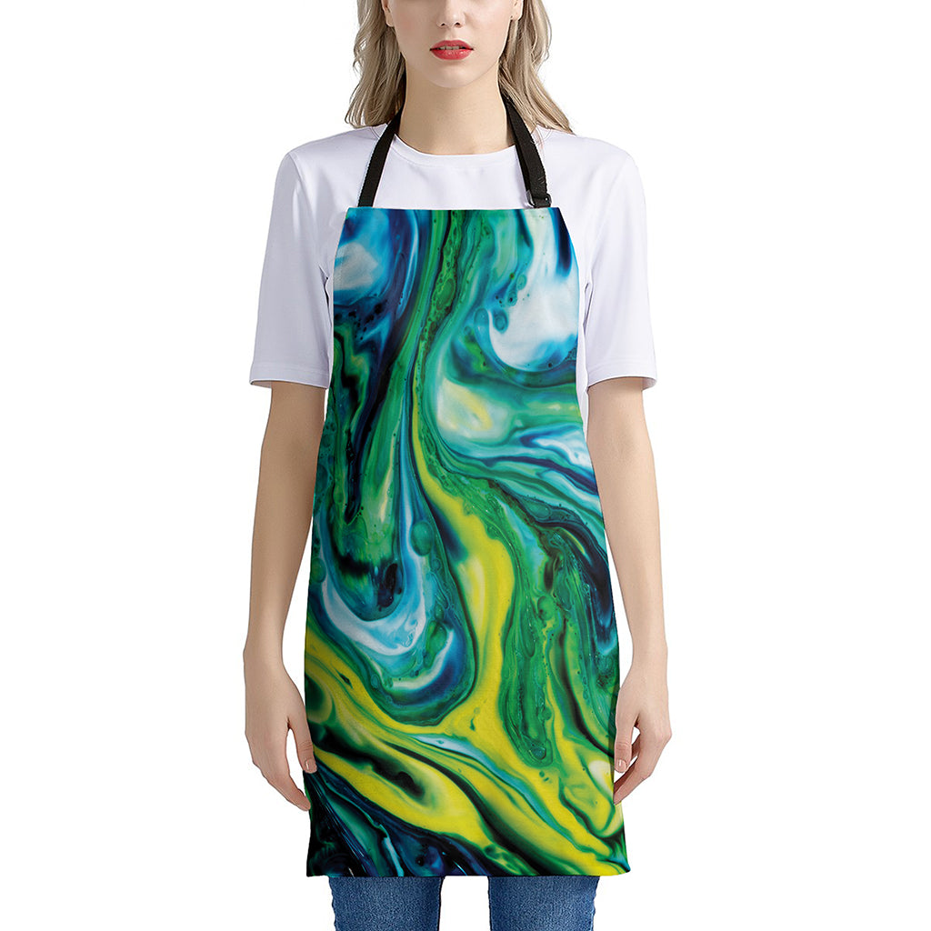 Blue And Green Acid Melt Print Apron