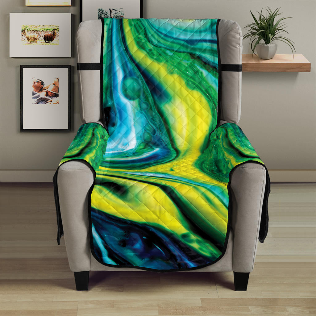 Blue And Green Acid Melt Print Armchair Protector