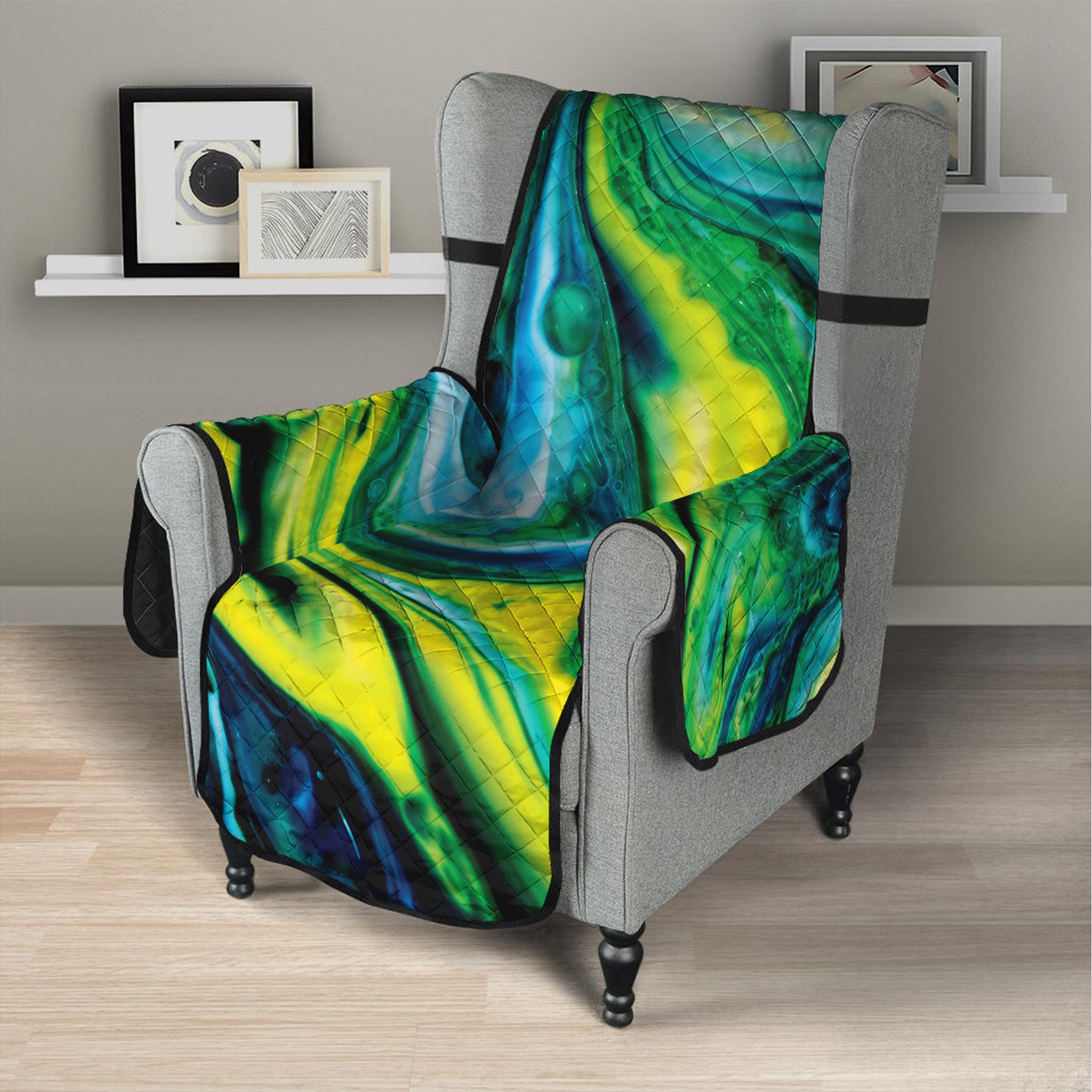 Blue And Green Acid Melt Print Armchair Protector