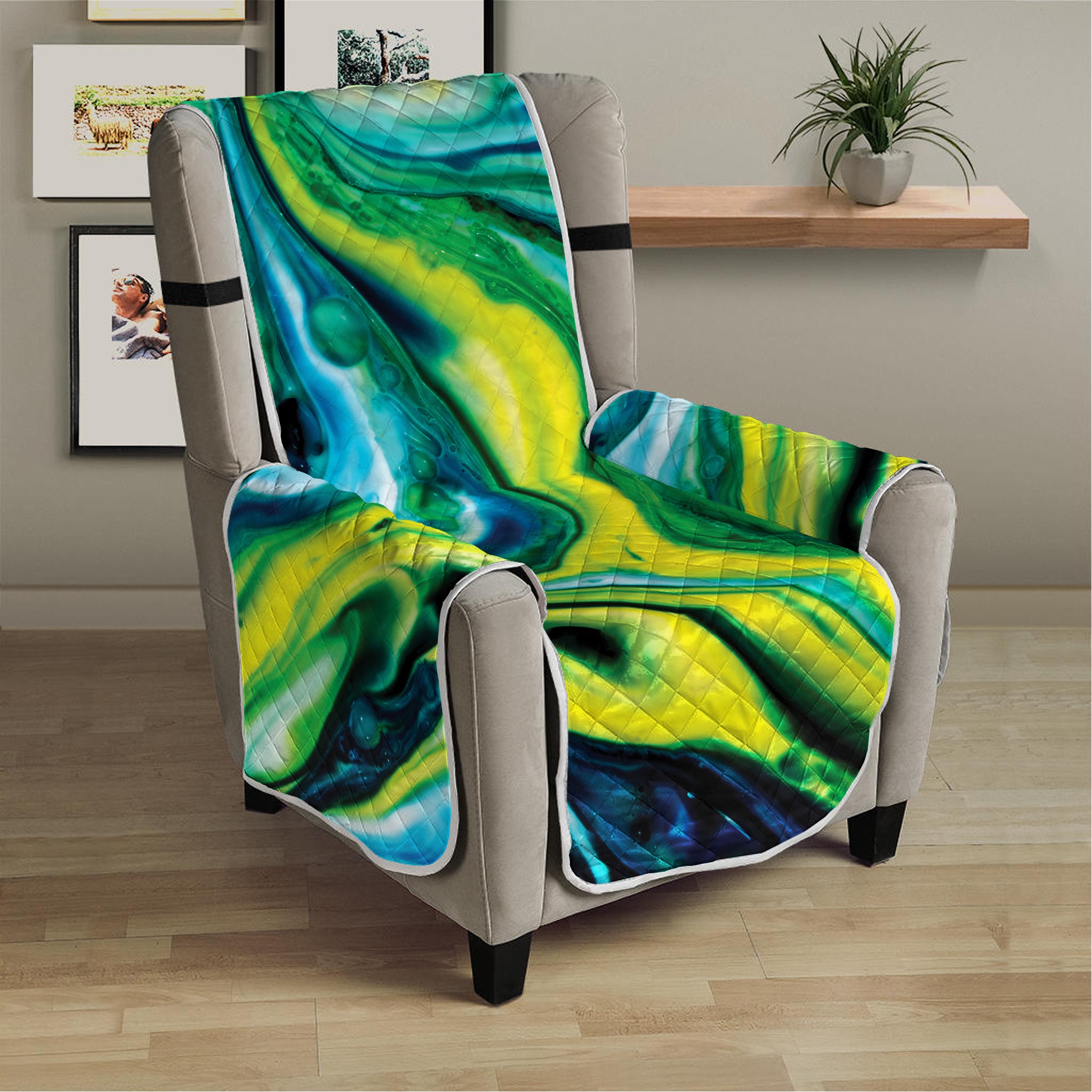 Blue And Green Acid Melt Print Armchair Protector