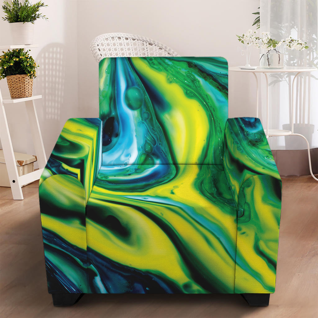 Blue And Green Acid Melt Print Armchair Slipcover