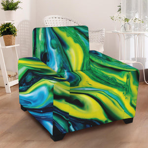 Blue And Green Acid Melt Print Armchair Slipcover