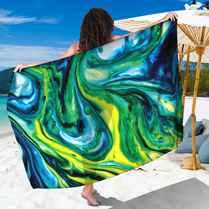 Blue And Green Acid Melt Print Beach Sarong Wrap