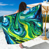 Blue And Green Acid Melt Print Beach Sarong Wrap