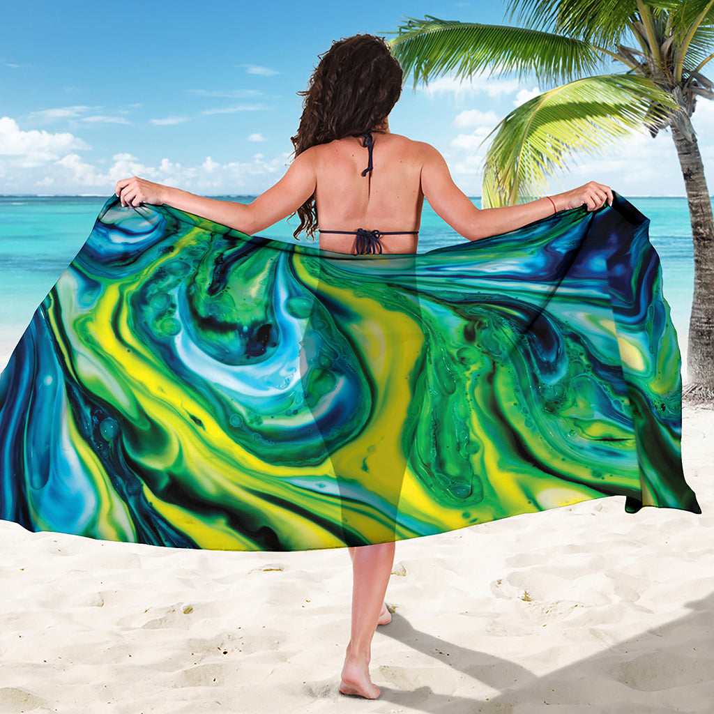 Blue And Green Acid Melt Print Beach Sarong Wrap