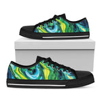 Blue And Green Acid Melt Print Black Low Top Shoes