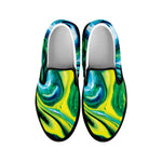 Blue And Green Acid Melt Print Black Slip On Shoes