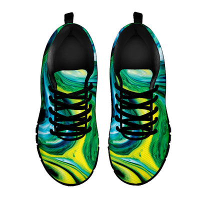 Blue And Green Acid Melt Print Black Sneakers