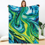 Blue And Green Acid Melt Print Blanket