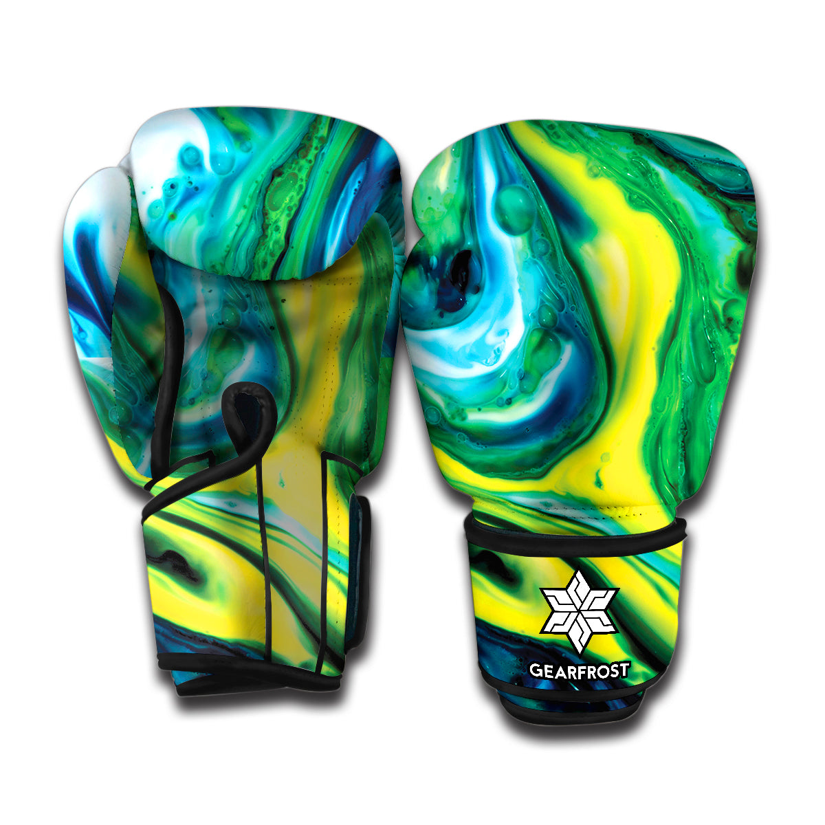 Blue And Green Acid Melt Print Boxing Gloves