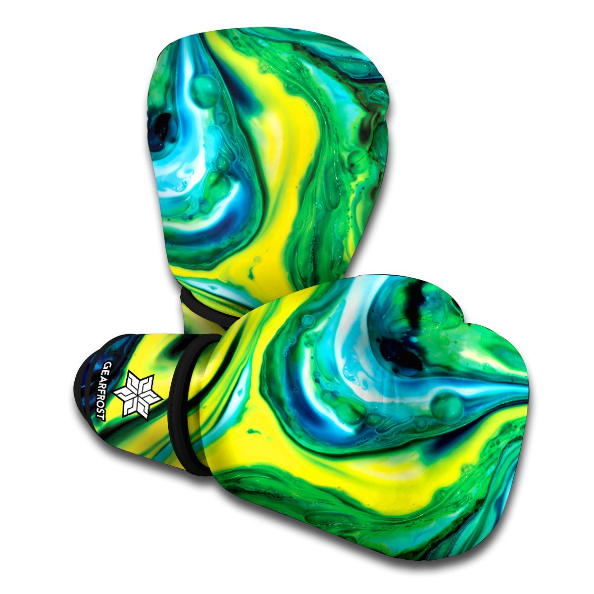 Blue And Green Acid Melt Print Boxing Gloves