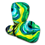 Blue And Green Acid Melt Print Boxing Gloves