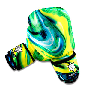 Blue And Green Acid Melt Print Boxing Gloves