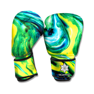 Blue And Green Acid Melt Print Boxing Gloves