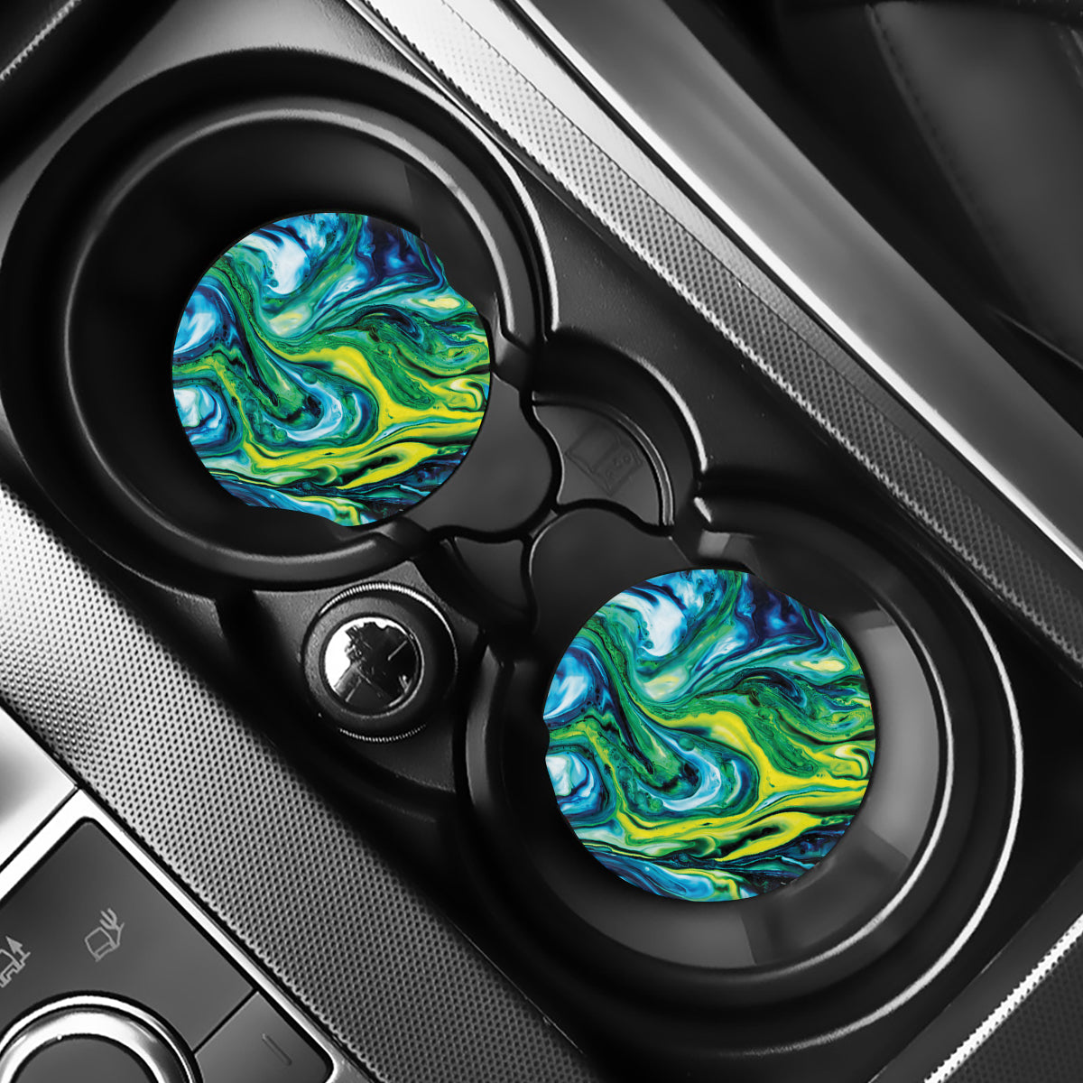 Blue And Green Acid Melt Print Car Coasters