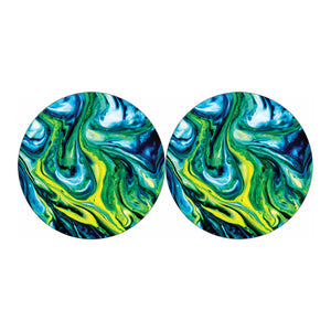 Blue And Green Acid Melt Print Car Coasters