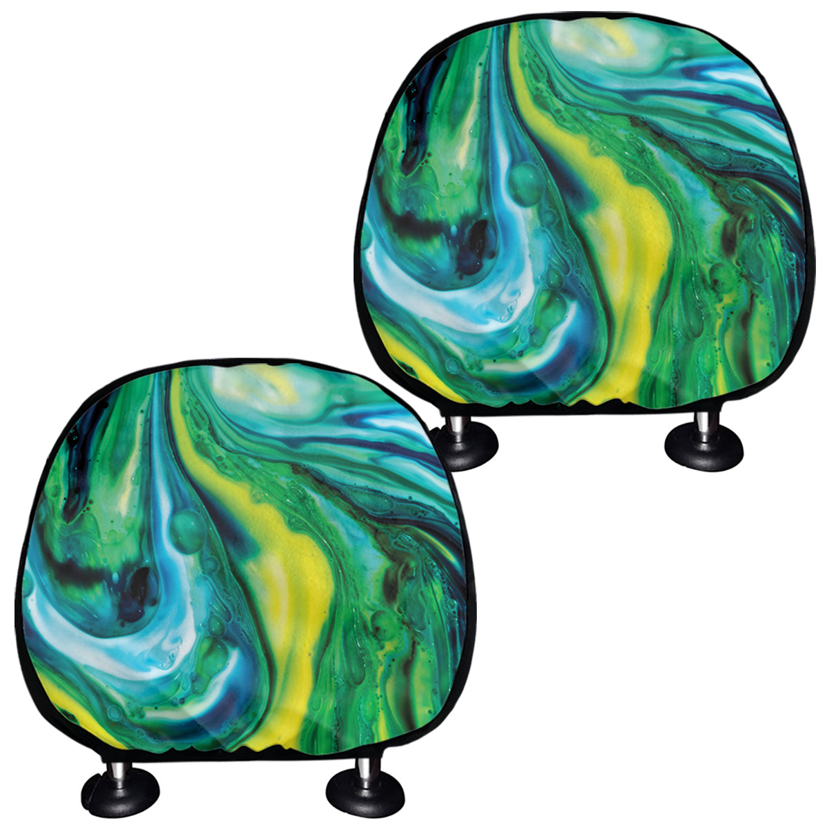 Blue And Green Acid Melt Print Car Headrest Covers