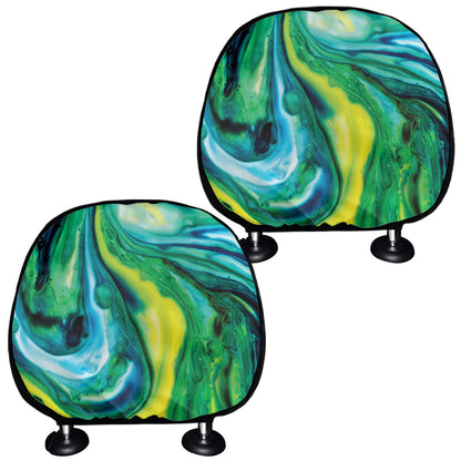 Blue And Green Acid Melt Print Car Headrest Covers