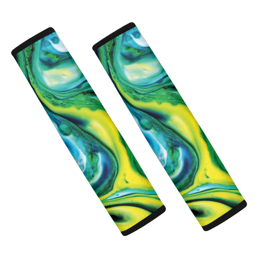 Blue And Green Acid Melt Print Car Seat Belt Covers