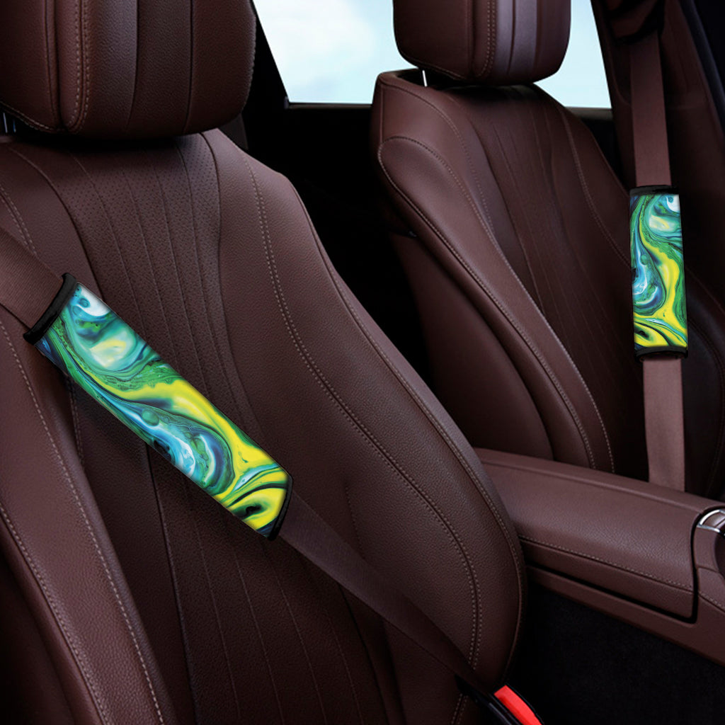 Blue And Green Acid Melt Print Car Seat Belt Covers