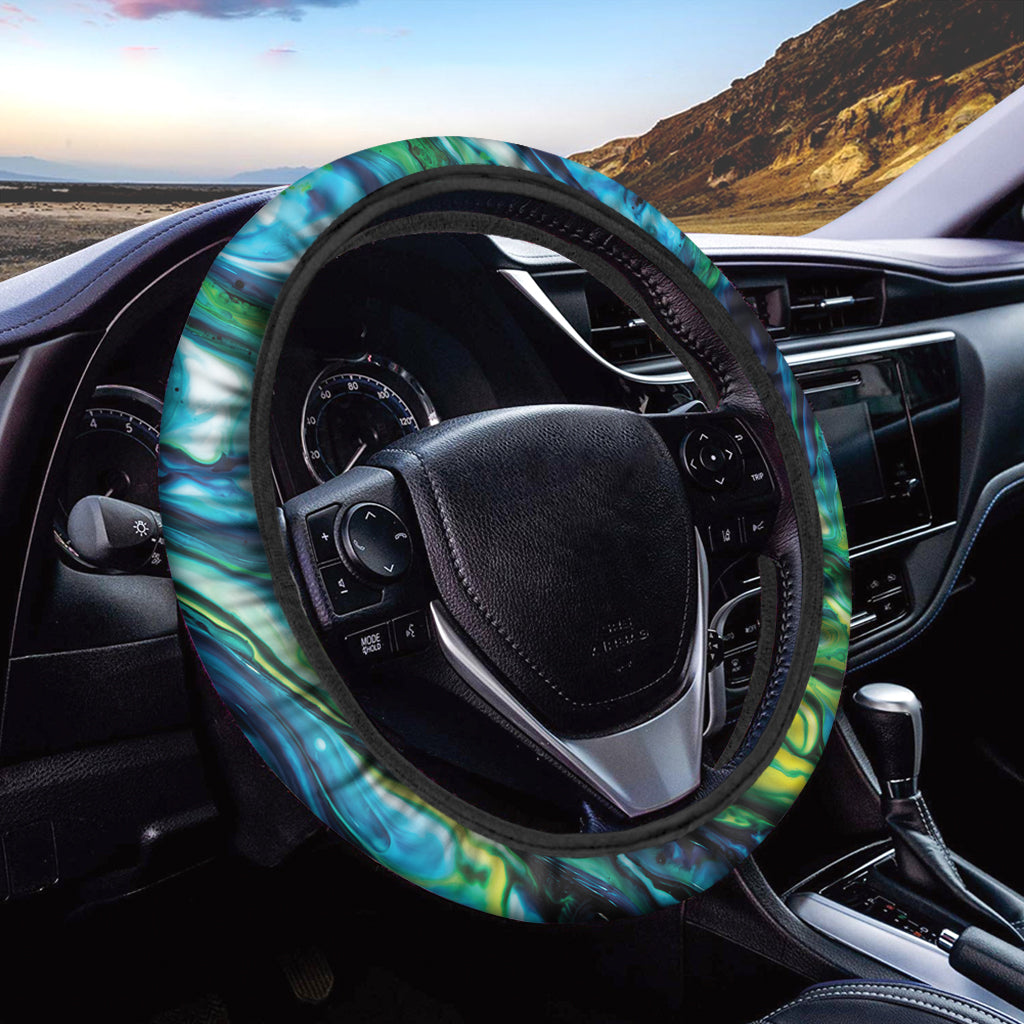 Blue And Green Acid Melt Print Car Steering Wheel Cover