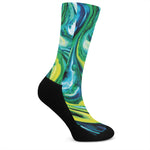 Blue And Green Acid Melt Print Crew Socks