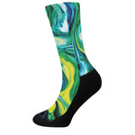 Blue And Green Acid Melt Print Crew Socks