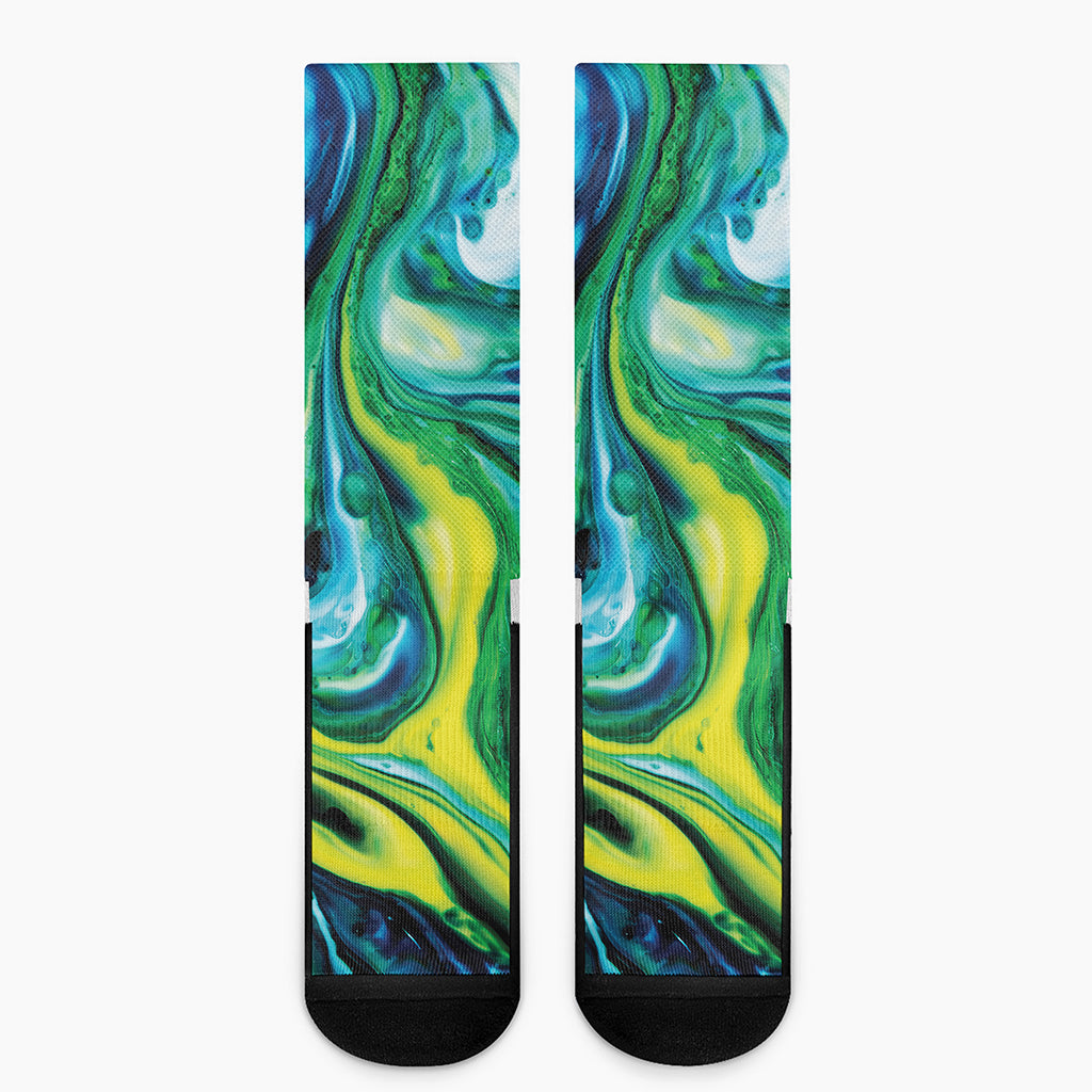 Blue And Green Acid Melt Print Crew Socks