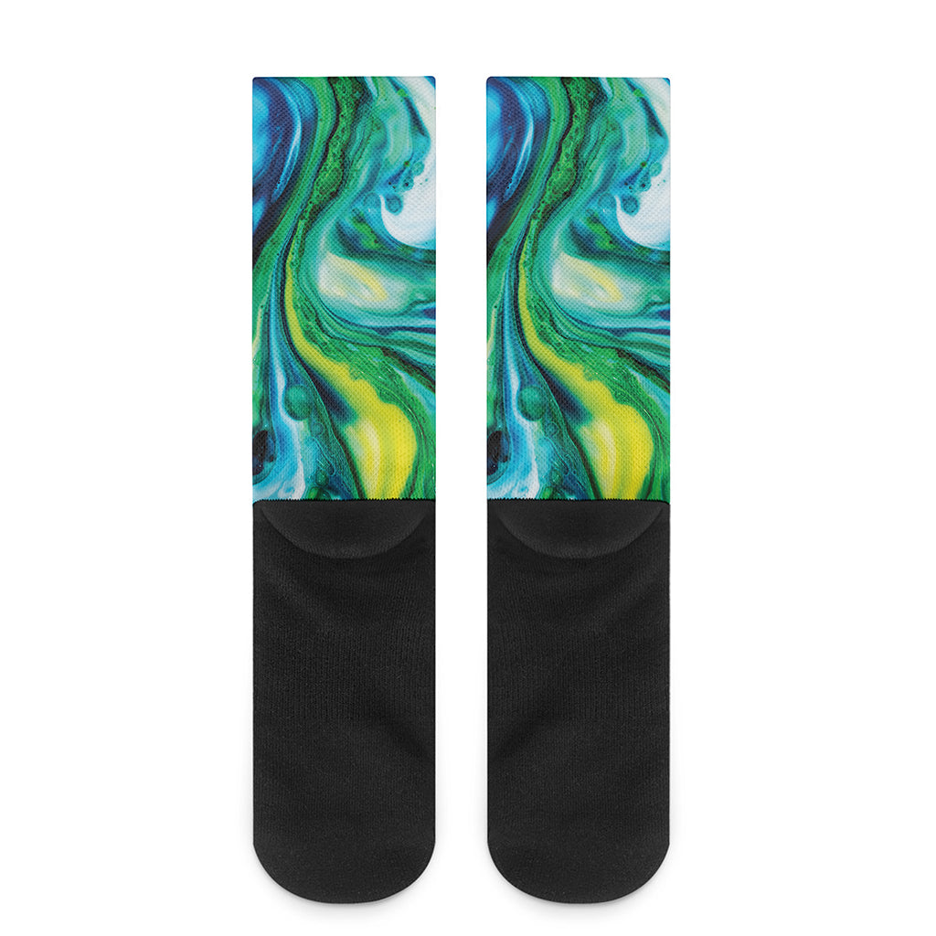 Blue And Green Acid Melt Print Crew Socks