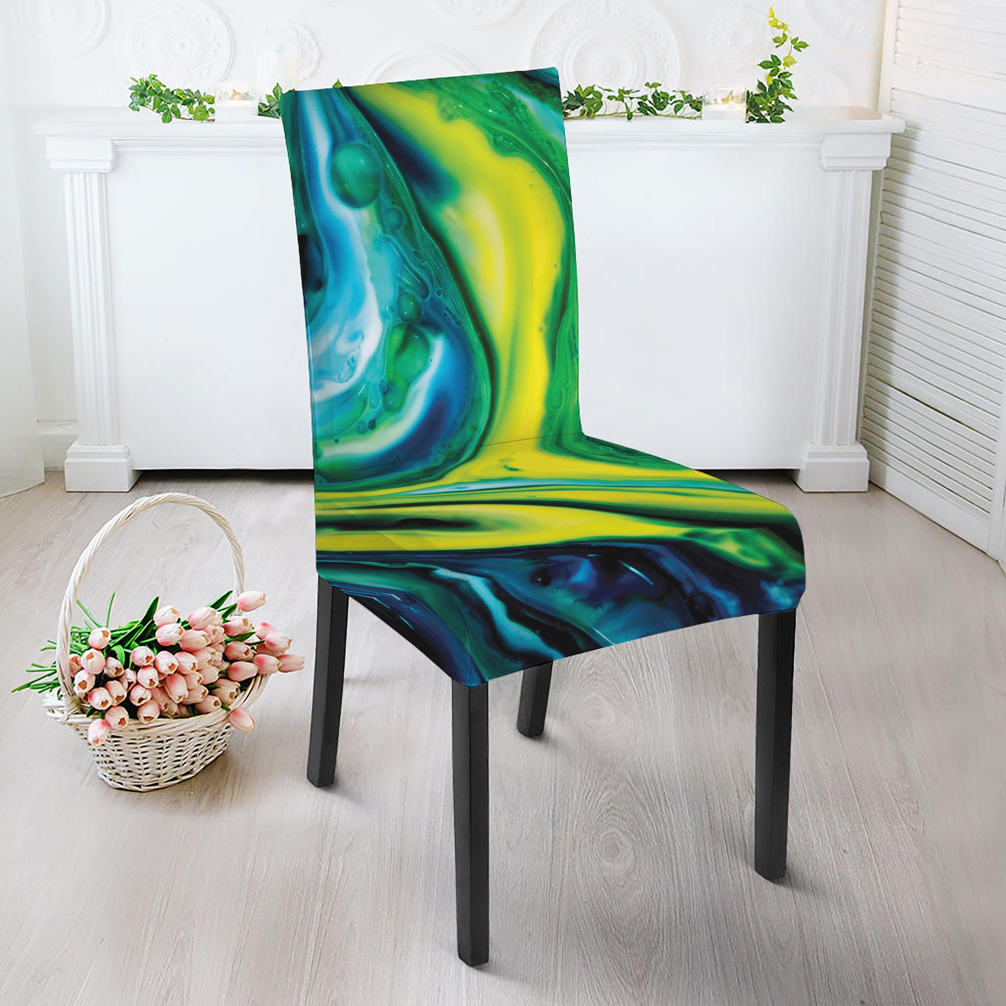 Blue And Green Acid Melt Print Dining Chair Slipcover