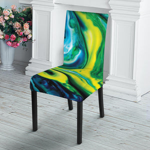 Blue And Green Acid Melt Print Dining Chair Slipcover