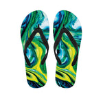 Blue And Green Acid Melt Print Flip Flops