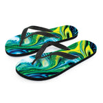 Blue And Green Acid Melt Print Flip Flops