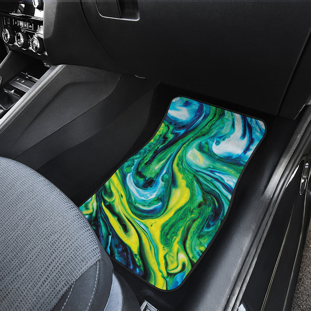 Blue And Green Acid Melt Print Front and Back Car Floor Mats