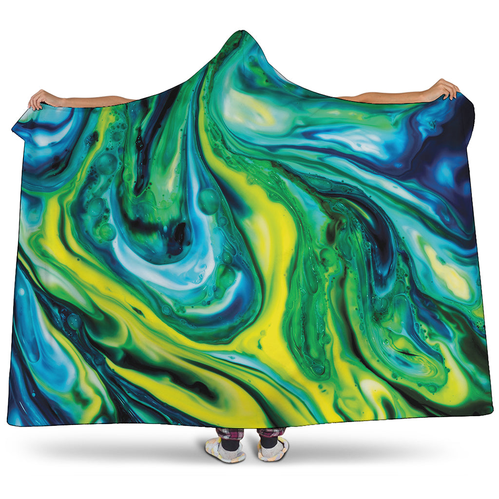 Blue And Green Acid Melt Print Hooded Blanket