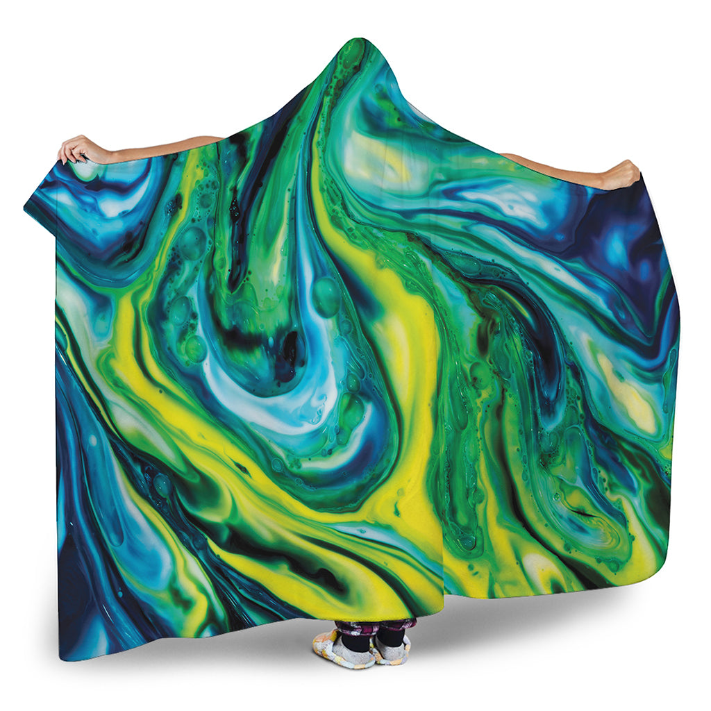 Blue And Green Acid Melt Print Hooded Blanket