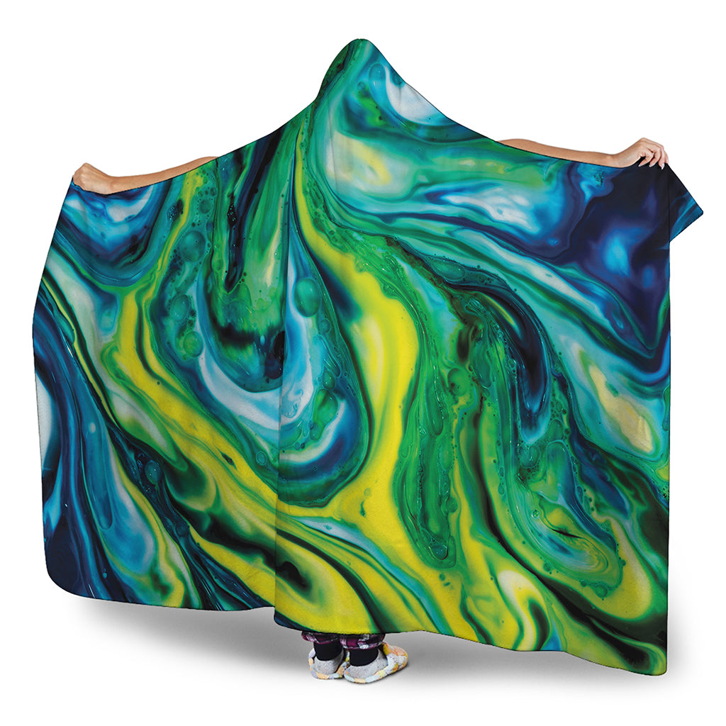 Blue And Green Acid Melt Print Hooded Blanket