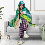 Blue And Green Acid Melt Print Hooded Blanket