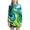 Blue And Green Acid Melt Print Pullover Hoodie Dress